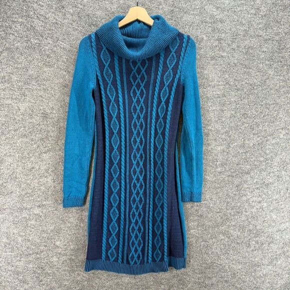 Tommy Hilfiger Dresses & Skirts - Tommy Hilfiger Sweater Dress Women S Small Blue Geometric Short Cowl Neck Cotton